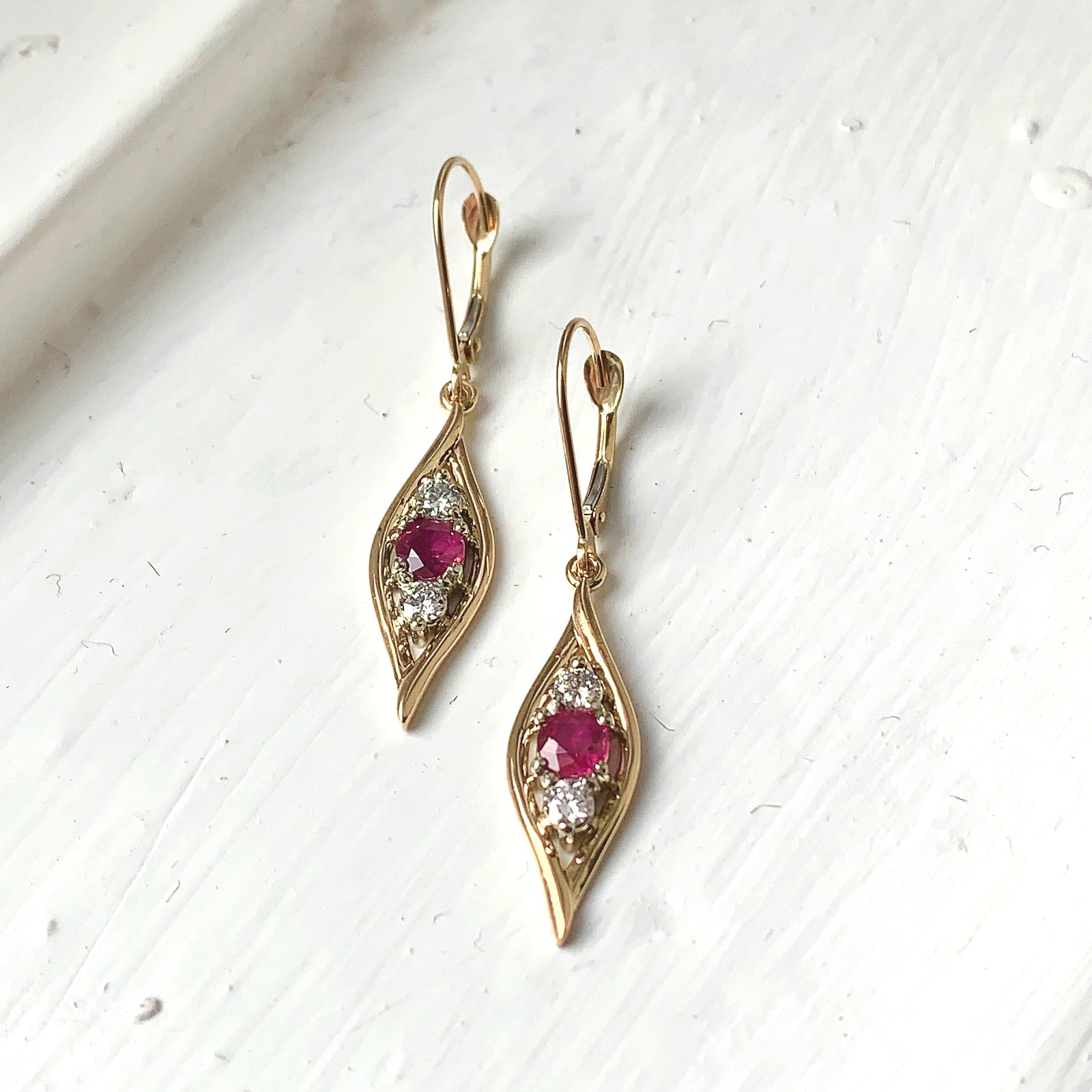 Ruby & Diamond Drop Earrings