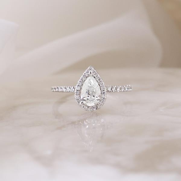 Canadian Maple Leaf Diamond Pear Halo Engagement Ring (35267)