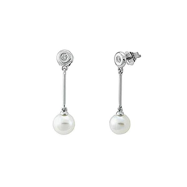 Genuine Pearl and Diamond Dangle Earrings (35585)