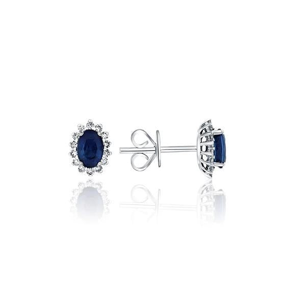 Genuine Sapphire and Diamond Halo Cluster Earrings (36192)