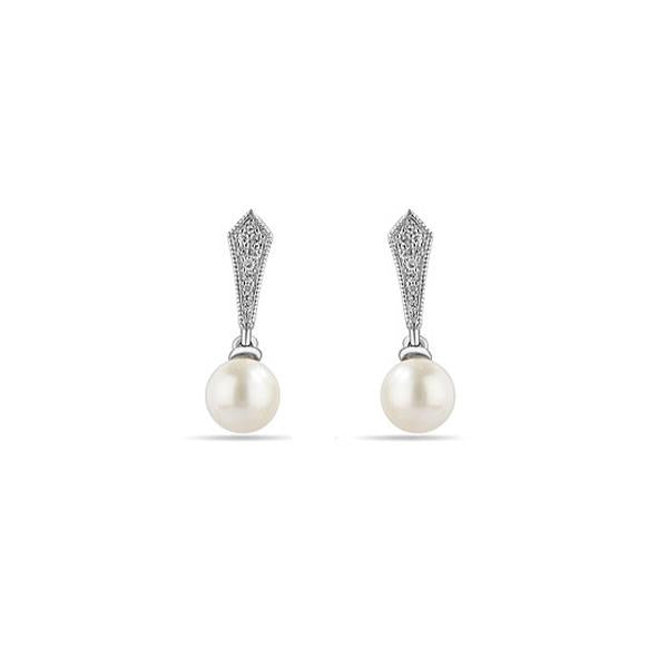 Genuine Pearl and Diamond Stud Earrings (37321)