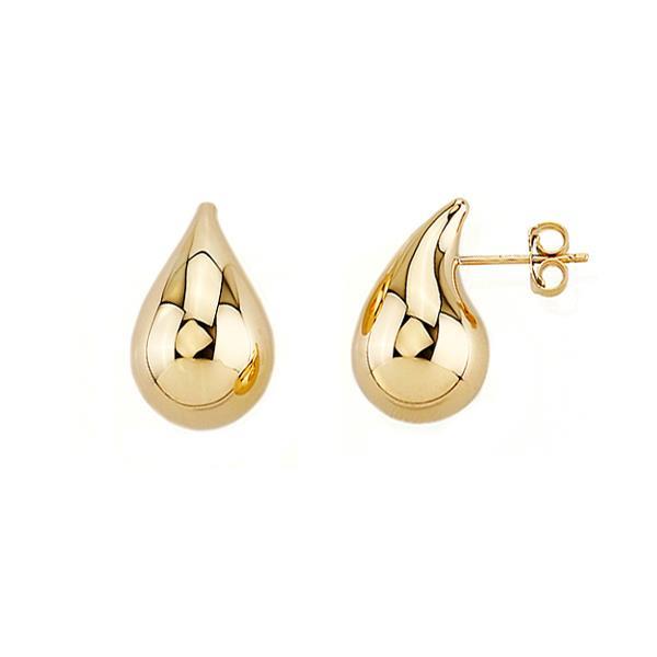 Gold Hollow Puffed Teardrop Stud Earrings (38557)