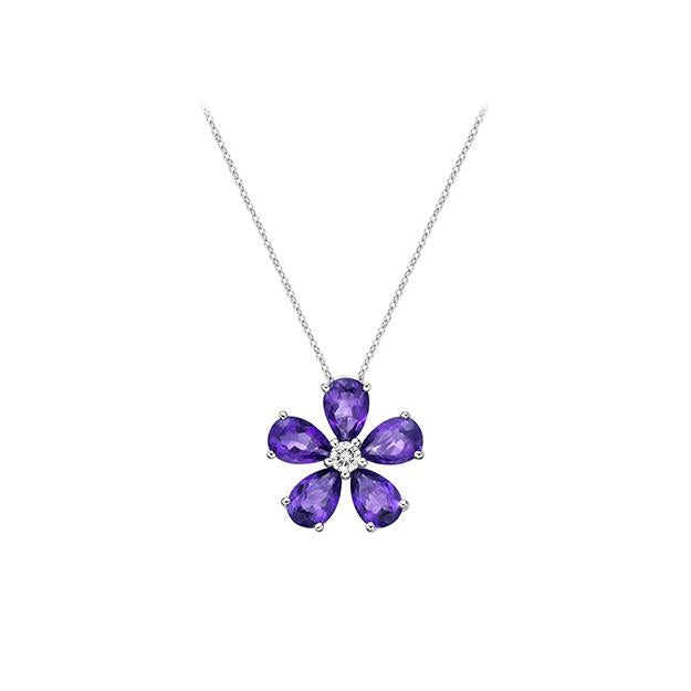 Genuine Amethyst and Diamond Flower Pendant (38072)