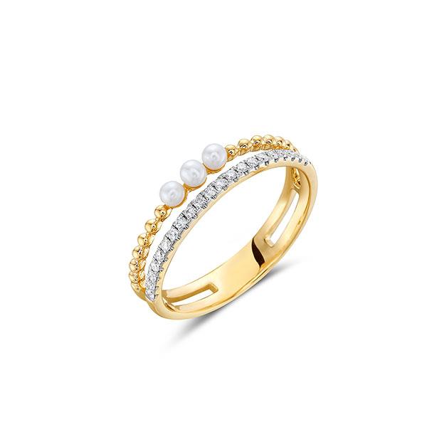 Genuine Pearl and Diamond Double Band Ring (38762)