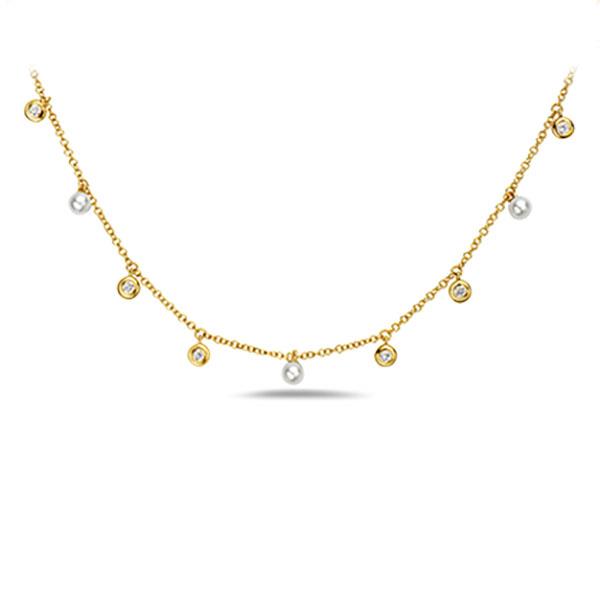 Genuine Pearl and Diamond Station Necklace (38777)