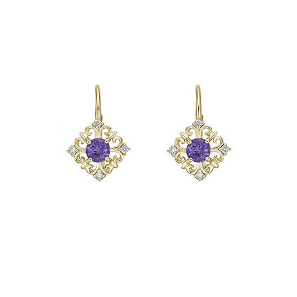 Genuine Amethyst and Diamond Earrings