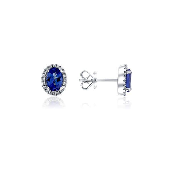 Genuine Tanzanite and Diamond Halo Cluster Earrings (36189)