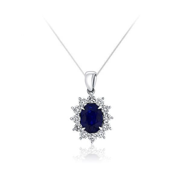 Genuine Sapphire and Diamond Halo Cluster Pendant